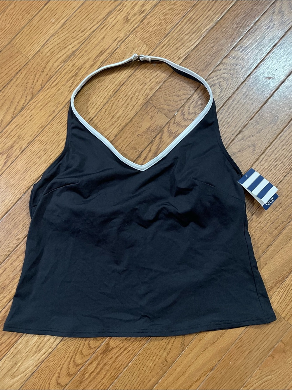 Lands' End Black Halter Bandeau with White Trim